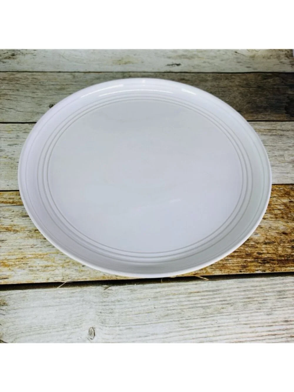 Ten Strawberry Street GALAXY White Embossed Rings Coupe Dinner Plates Set of 4